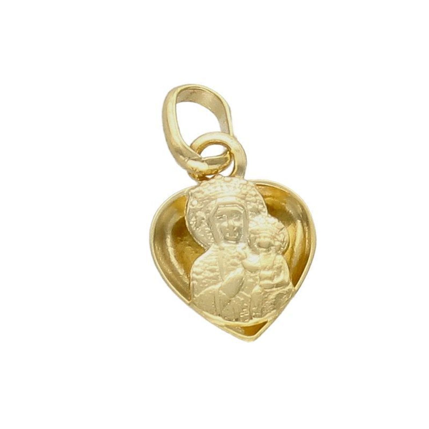 Złota zawieszka medalik serce 585 Matka Boska Częstochowska ZA 433C 585. Piękny medalik o bogatej symbolice religijnej w kształcie serca. Religijną biżuterię wykonano z żółtego złota próby 585, kruszcu od wielu setek lat symbolizującego doskona (1).jpg